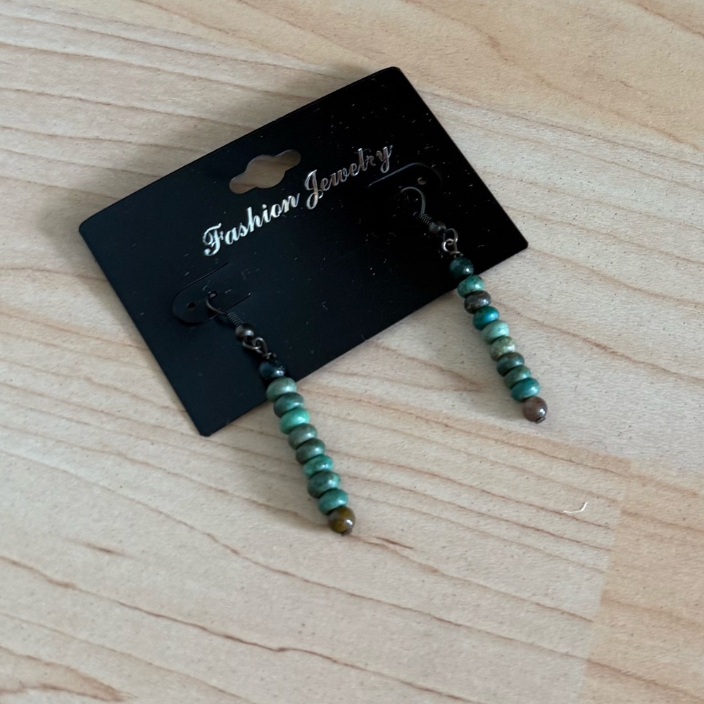 Green blue Beaded Dangle Earrings